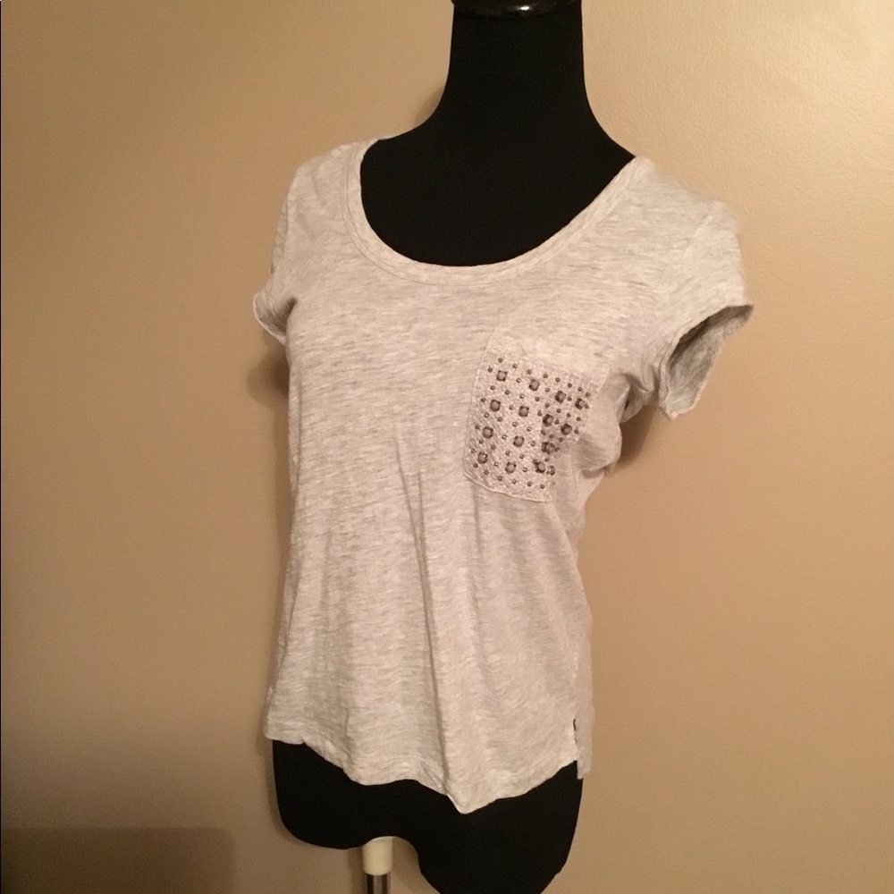 Express Cropped Gray Beaded Tee
